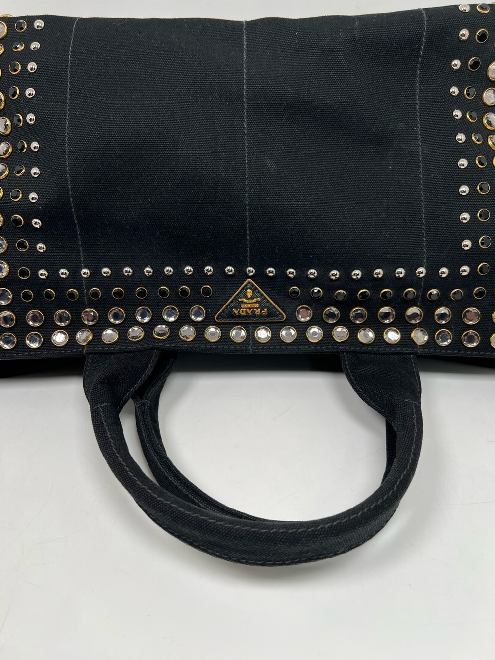 PRADA Tote Bag Canapa studs canvas Nero (Black) Women - Picture 8 of 13